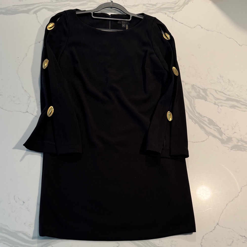 Donna Karan Black Dress with Gold Buttons